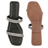 STEPEE Flat slipper for women with diamond chain G664 - Black