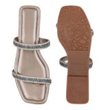 STEPEE Flat slipper for women with diamond chain G664 - Grey