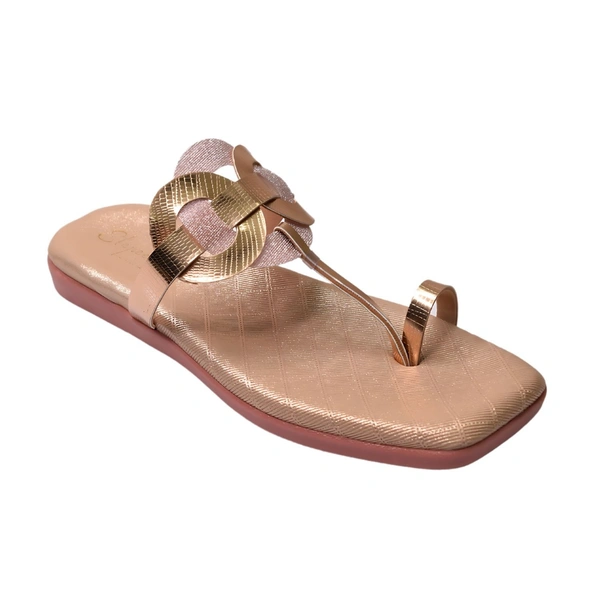STEPEE flat arba slippers with rings style kolhapuri - Rose Gold