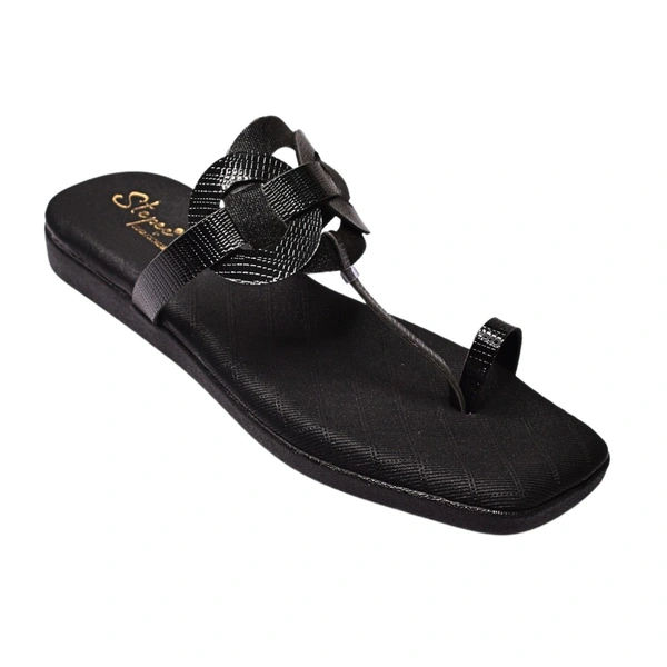 STEPEE flat arba slippers with rings style kolhapuri - Black