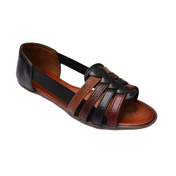STEPEE TPR Sole Burnish Leather Look Sandals - Black