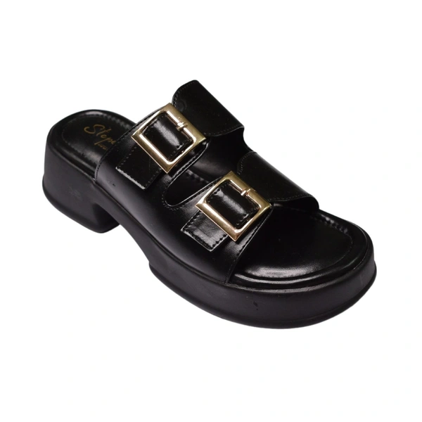 Stepee Short Heel Airmax Sole Slippers For Women - Black