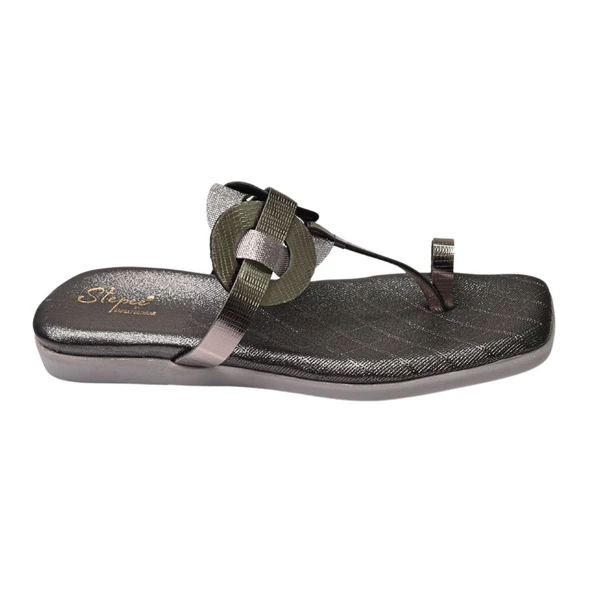 STEPEE flat arba slippers with rings style kolhapuri - Gray