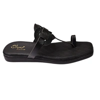 STEPEE flat arba slippers with rings style kolhapuri - Black