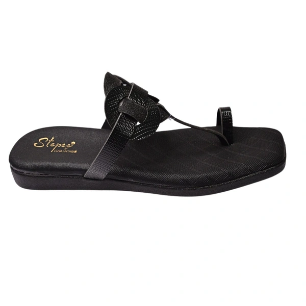 STEPEE flat arba slippers with rings style kolhapuri - Black
