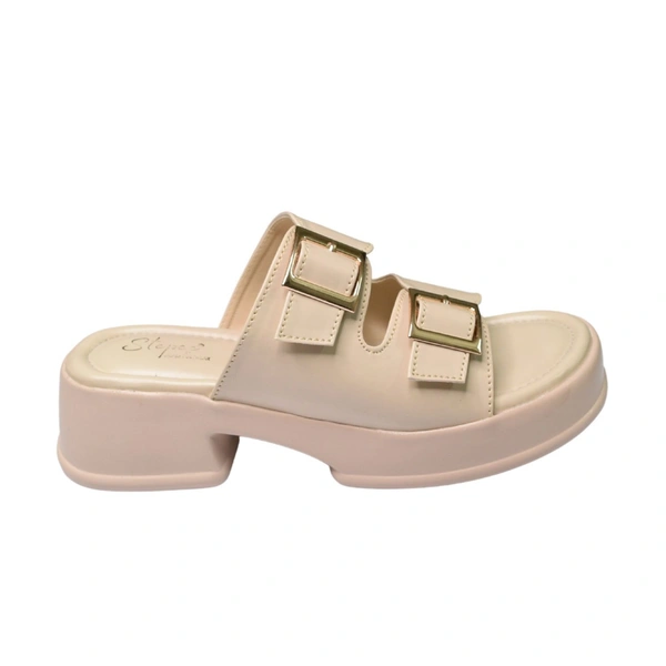 Stepee Short Heel Airmax Sole Slippers For Women - Cream