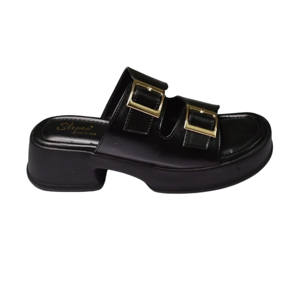 Stepee Short Heel Airmax Sole Slippers For Women - Black