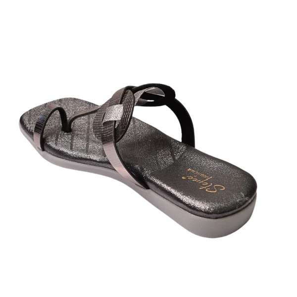 STEPEE flat arba slippers with rings style kolhapuri - Gray