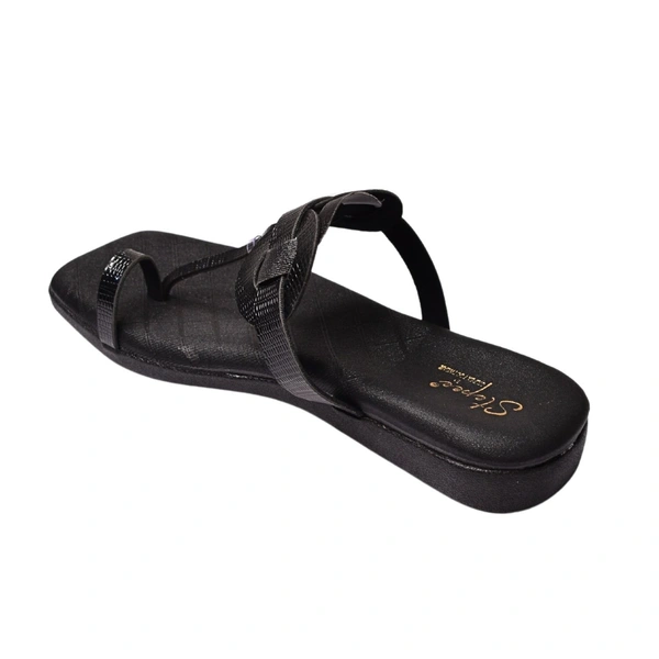 STEPEE flat arba slippers with rings style kolhapuri - Black
