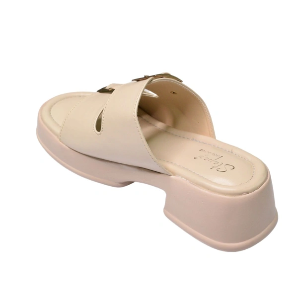 Stepee Short Heel Airmax Sole Slippers For Women - Cream