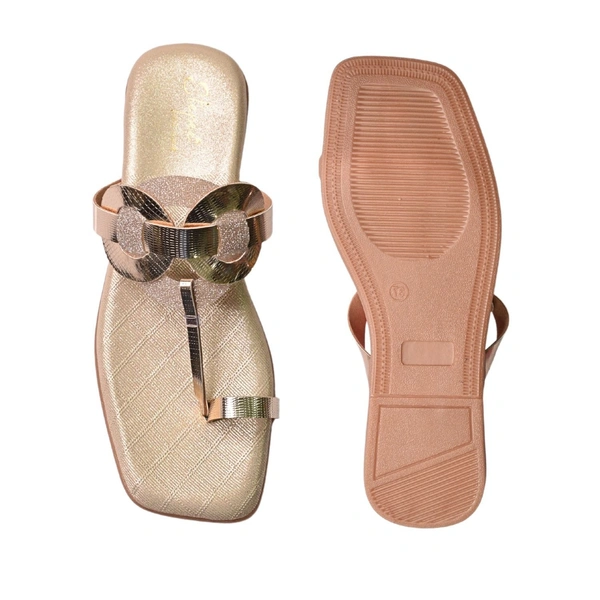 STEPEE flat arba slippers with rings style kolhapuri - Gold
