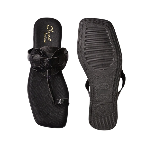 STEPEE flat arba slippers with rings style kolhapuri - Black