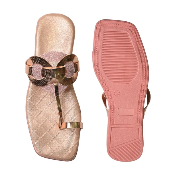 STEPEE flat arba slippers with rings style kolhapuri - ROSE GOLD