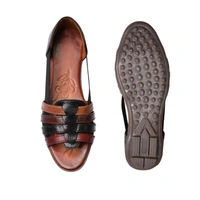 STEPEE TPR Sole Burnish Leather Look Sandals - Black