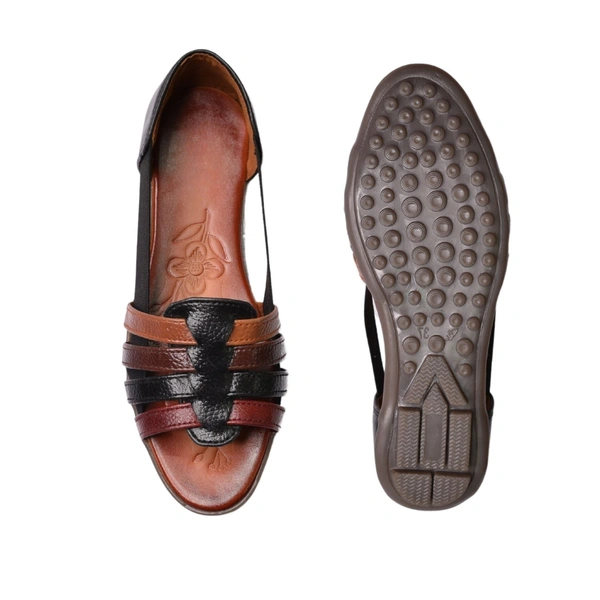 STEPEE TPR Sole Burnish Leather Look Sandals - Black