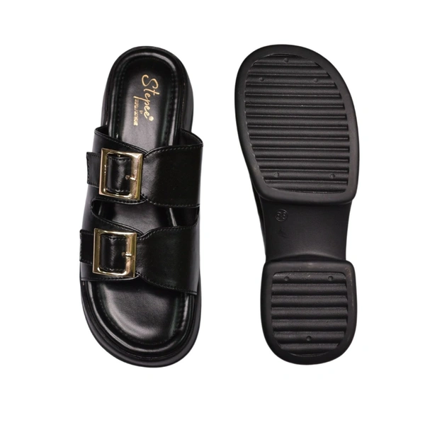 Stepee Short Heel Airmax Sole Slippers For Women - Black