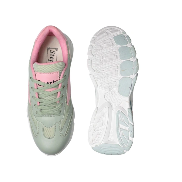 Stepee Womens White Sole Casual Walking Sneakers Shoes - Green