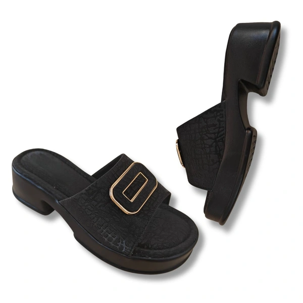 Stepee SHort heel airmax sole slippers for women - Black