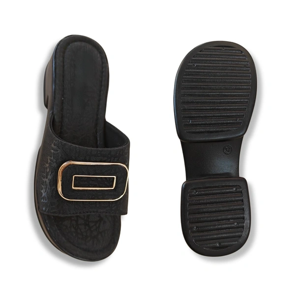 Stepee SHort heel airmax sole slippers for women - Black