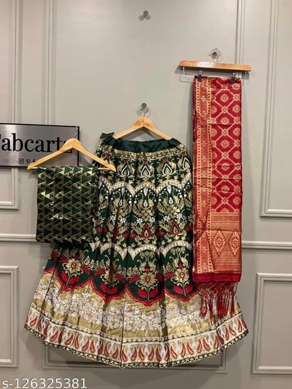 GLCa-126325381 Woven design semistitched lehenga choli - Semi Stitched, Lunar Green