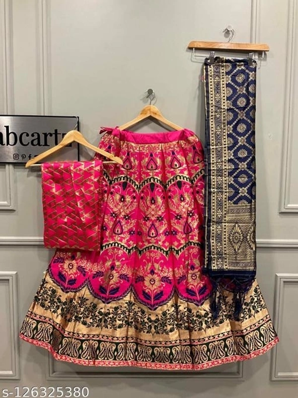 GLCa-126325381 Woven design semistitched lehenga choli - Semi Stitched, Lunar Green