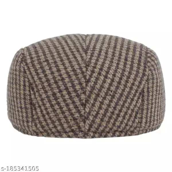 GWSc- 185341505 Zacharias Men's Checkered Woolen Golf Cap  - Sand Dune, Free Size