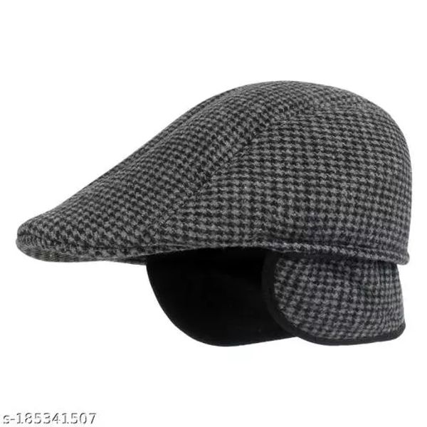 GWSc- 185341505 Zacharias Men's Checkered Woolen Golf Cap  - Dove Gray, Free Size