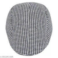 GWSc- 185341505 Zacharias Men's Checkered Woolen Golf Cap  - Black Check, Free Size