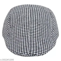 GWSc- 185341505 Zacharias Men's Checkered Woolen Golf Cap  - Black Check, Free Size
