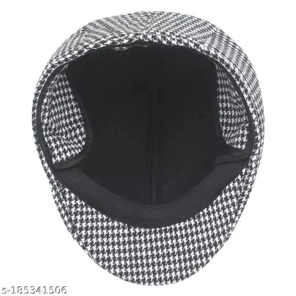 GWSc- 185341505 Zacharias Men's Checkered Woolen Golf Cap  - Black Check, Free Size
