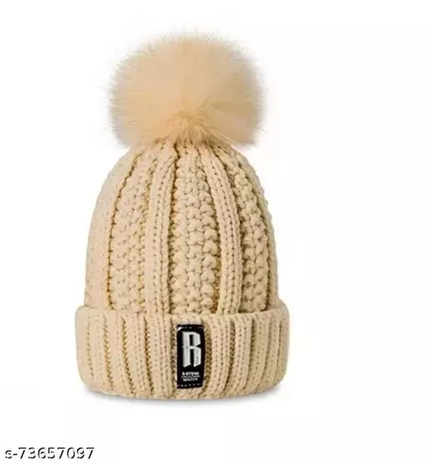 GWSc- 73657097 Girl's & Women Winter Pompom Beanie - Sorrell Brown, Free Size