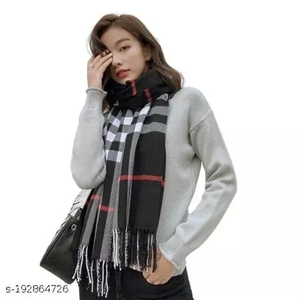 GWSc- 192864726 Alexvyan Black Big Check Pattern Winter Stoles Muffler Scarf  - Black Checked, Free Size