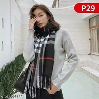 GWSc- 192864726 Alexvyan Black Big Check Pattern Winter Stoles Muffler Scarf  - Black Checked, Free Size