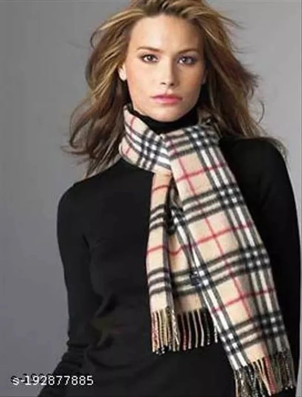 GWSc- 192877885 Alexvyan Check Pattern Winter Stoles Muffler Scarf  - Almond, Free Size