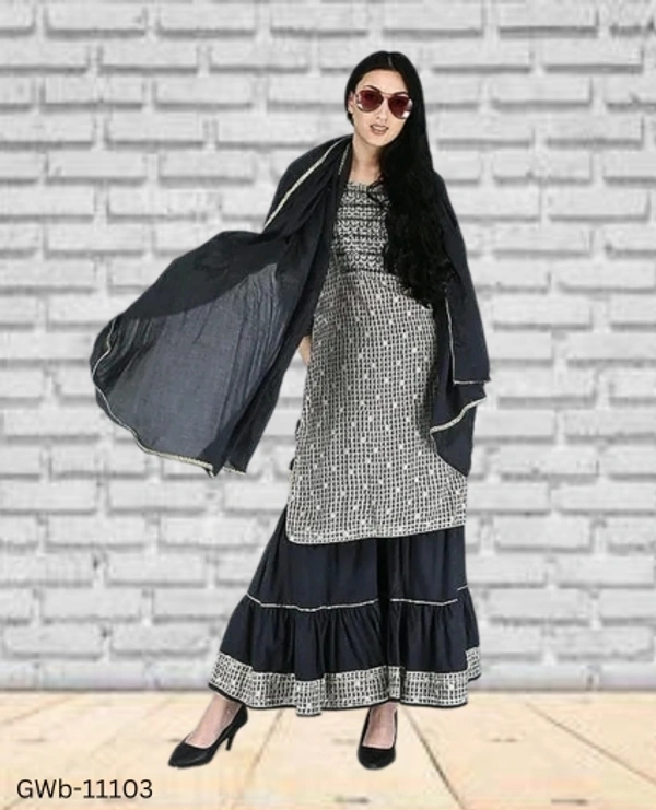 GWa-11103 Women Kurta Sharara dupatta Set - L