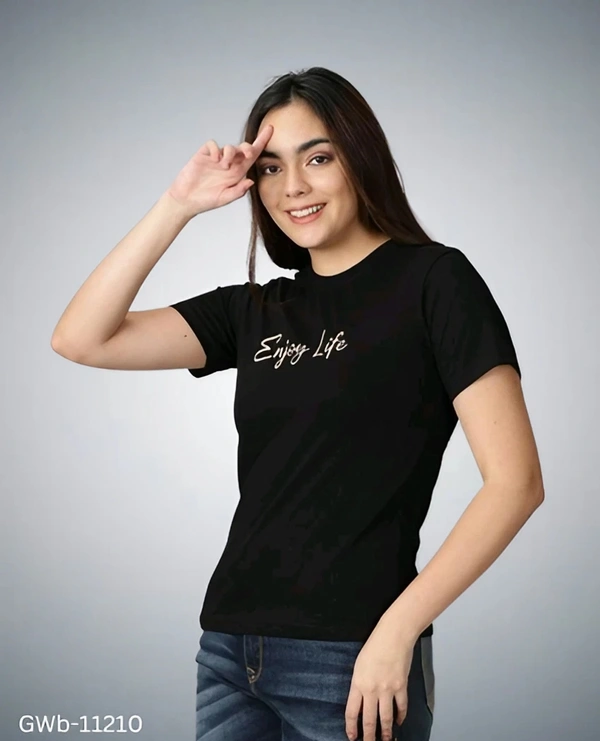 GWb-11210 Half Sleeve Black T-Shirt For Girls & Women's  - M