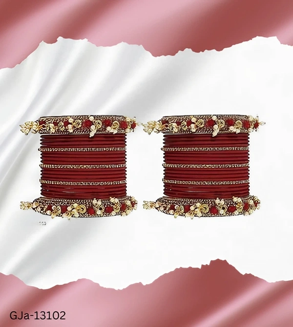 GJa-13102 Maroon Latkan Pattern Chuda set  - 2.4