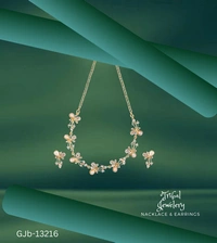 GJb-13216 Pearls And Diamond Necklace Set  - Adjustable