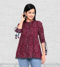 GWWc-20317 Wine Printed Ragular Top For Women  - XXL