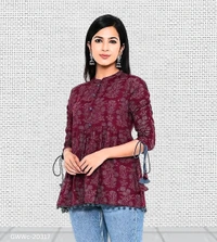 GWWc-20317 Wine Printed Ragular Top For Women  - XXL