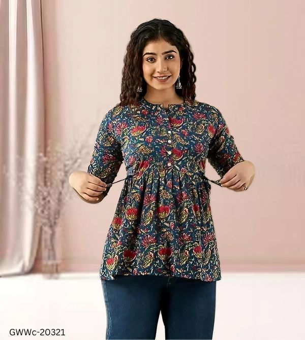 GWWc-20321 Printed Cotton Top For Women's  - XS