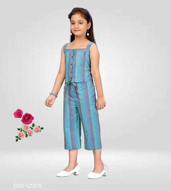 GKb-12208 Striped Pattern Top and Pants For Girls  - 4-5 Years