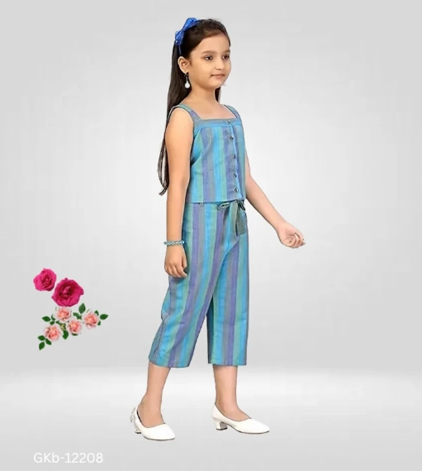 GKb-12208 Striped Pattern Top and Pants For Girls  - 7-8 Years