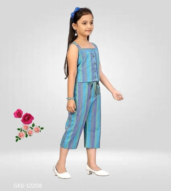 GKb-12208 Striped Pattern Top and Pants For Girls  - 8-9 Years