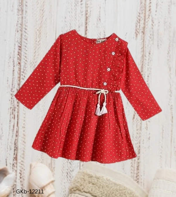 GKb-12211 Casual Wear Cotton Frock For Girls  - 4-5 Years