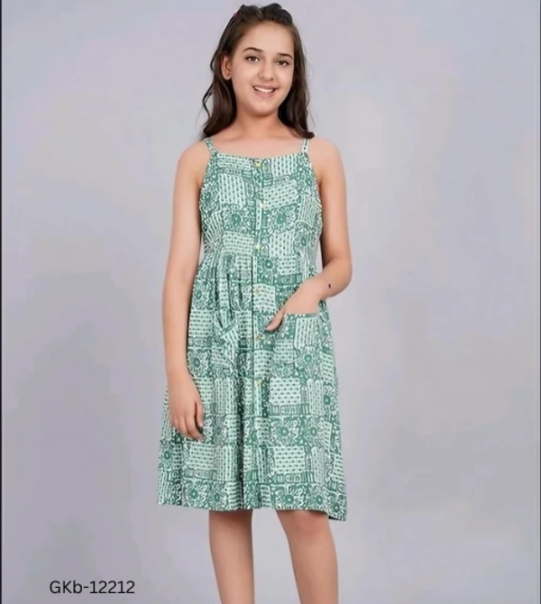 GKb-12212 Rayon Printed knee length Dresses For Girls  - 7-8 Years