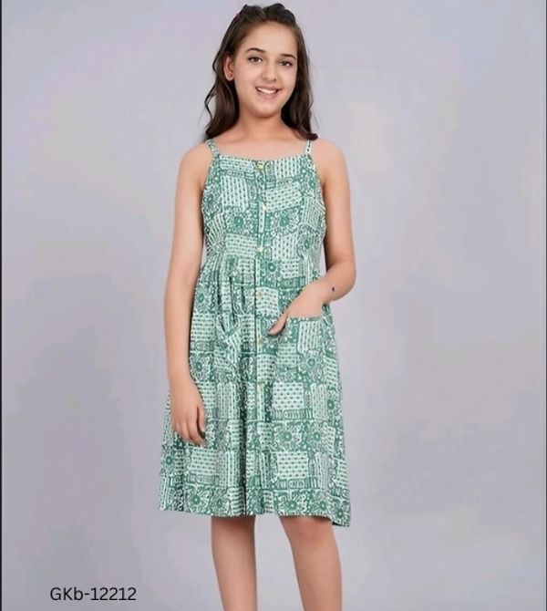 GKb-12212 Rayon Printed knee length Dresses For Girls  - 8-9 Years