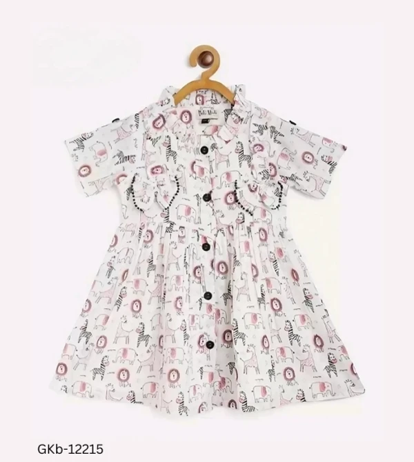 GKb-12215 Short Sleeves Cotton Dress For Girls  - 2-3 Years