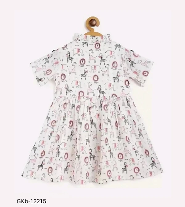 GKb-12215 Short Sleeves Cotton Dress For Girls  - 2-3 Years