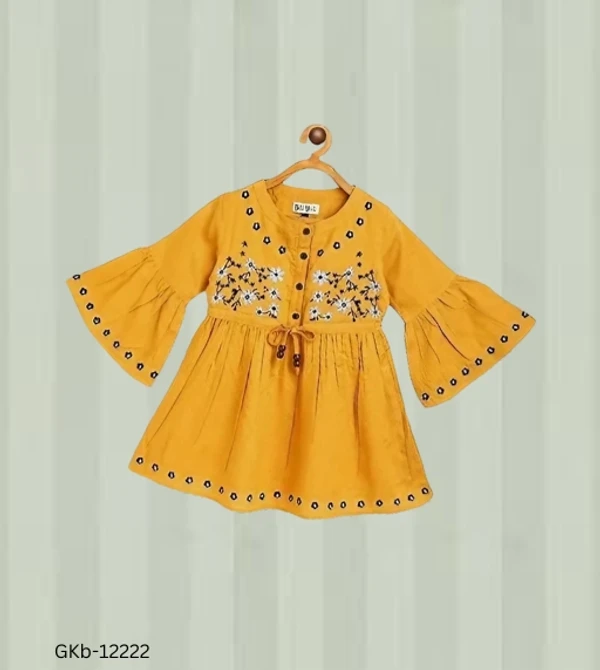 GKb-12222 Casual Embroidery Print Frock For Girls  - 3-4 Years